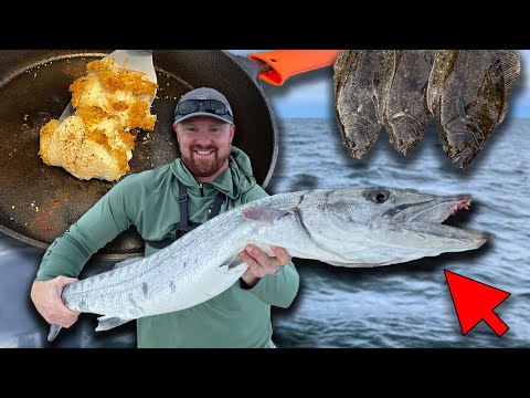 Flounder Fishing with a SURPRISE 30lb Monster - Stuffed Flounder Catch and Cook