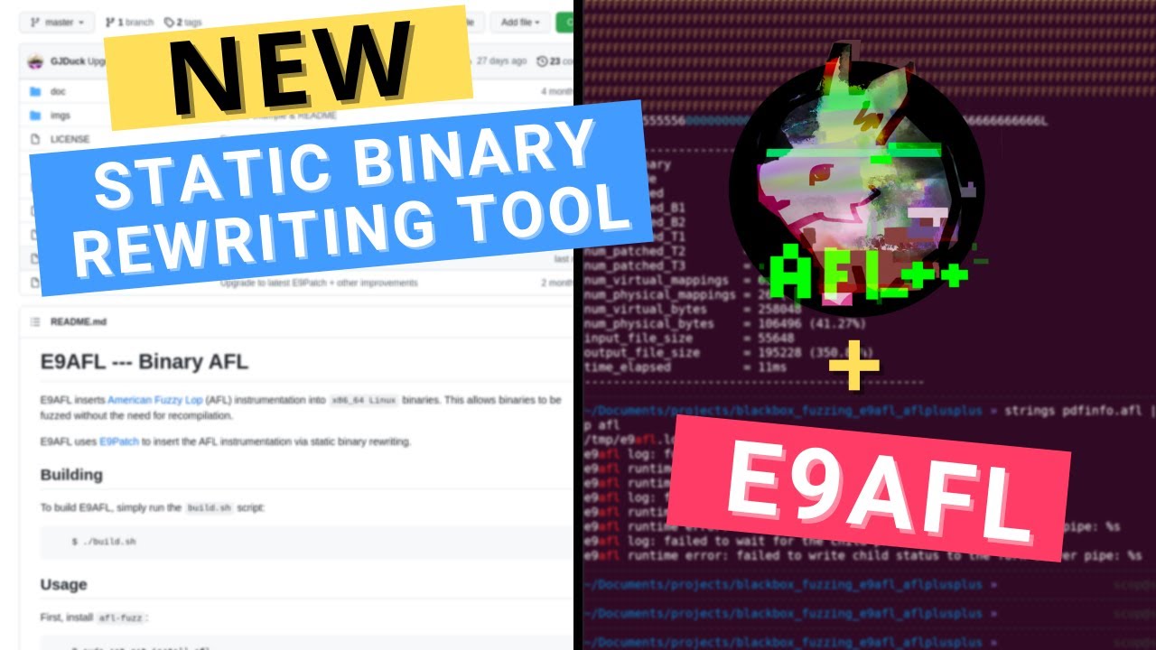 Fuzzing w/o recompilation using E9AFL Static Binary Rewriting & AFL++ tools - Blackbox Fuzzing #5