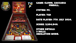Clown - Zaccaria Pinball - Simulation mode, 3 balls - 5,204,940 points.