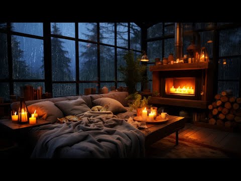 ⛈ Rain & Thunderstorm with Lightning in a Cozy Hut with lots of Candles