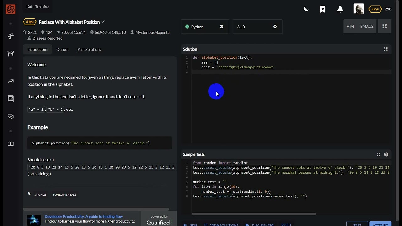 Replace With Alphabet Position - Python - Codewars