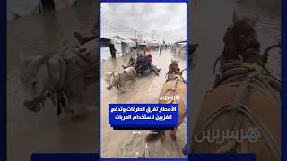 الأمطار الغزيرة تغمر خيام النازحين وتجبرهم على استخدام العربات للتنقل في قطاع غزة thumbnail