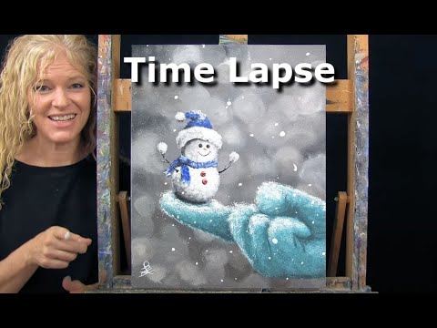 Learn How to Draw and Paint with Acrylics CUTEST SNOWMAN #3 Beginner Acrylic Painting Tutorial
