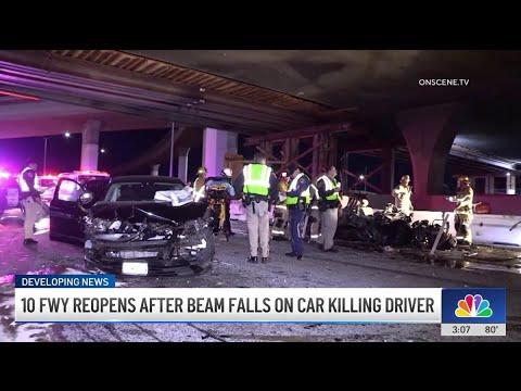 Metal beam falls on car, killing driver on 10 Freeway in Ontario