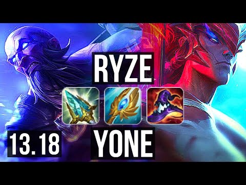 RYZE vs YONE (MID) | 11/1/9, 400+ games, Godlike | KR Master | 13.18