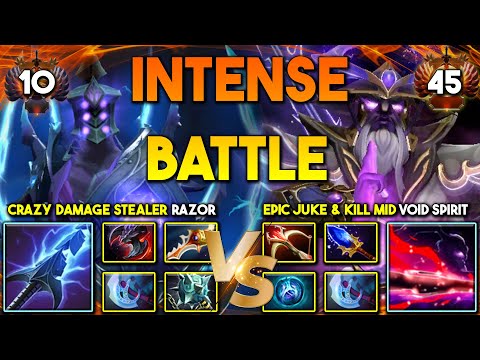 TRULY INTENSE BATTLE | Crazy Damage Stealer Offlane Razor Vs. Epic Juke & Kill Mid Void Spirit Dota2