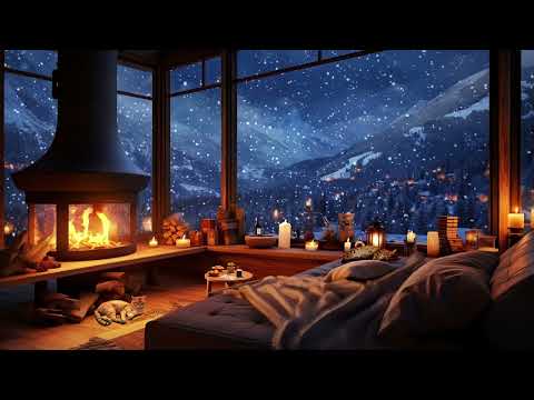 Snowstorm, Breathtaking View, Crackling Fire & Cats - Winter Ambience for Sleep, Relax or Study