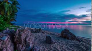 Incredible Violet Sunset Over The Sea And Rocky Beach, Koh Samui, Thailand | VideoHive 15410550