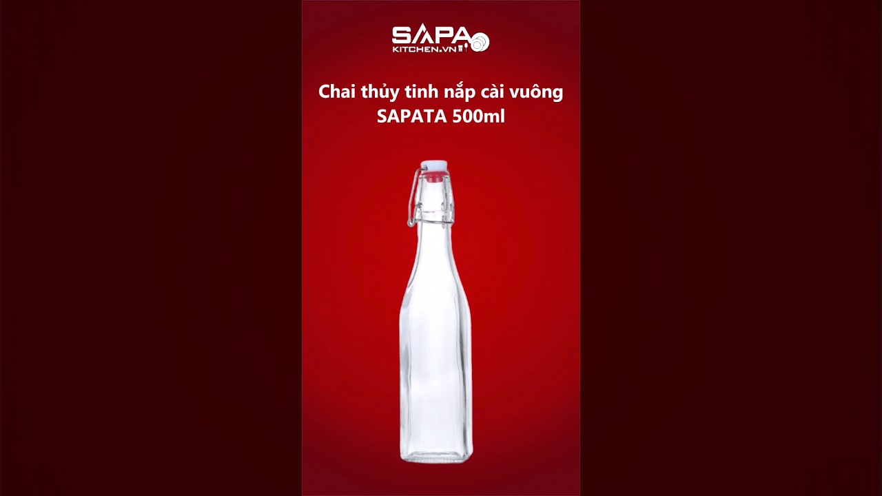 Chai thủy tinh vuông nắp cài 500ml - SAPATA