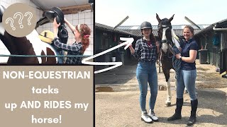 NON-EQUESTRIAN best friend tacks up &amp; RIDES my horse 😱 (ft. EMMY) + ENGL SUBS | likehorses