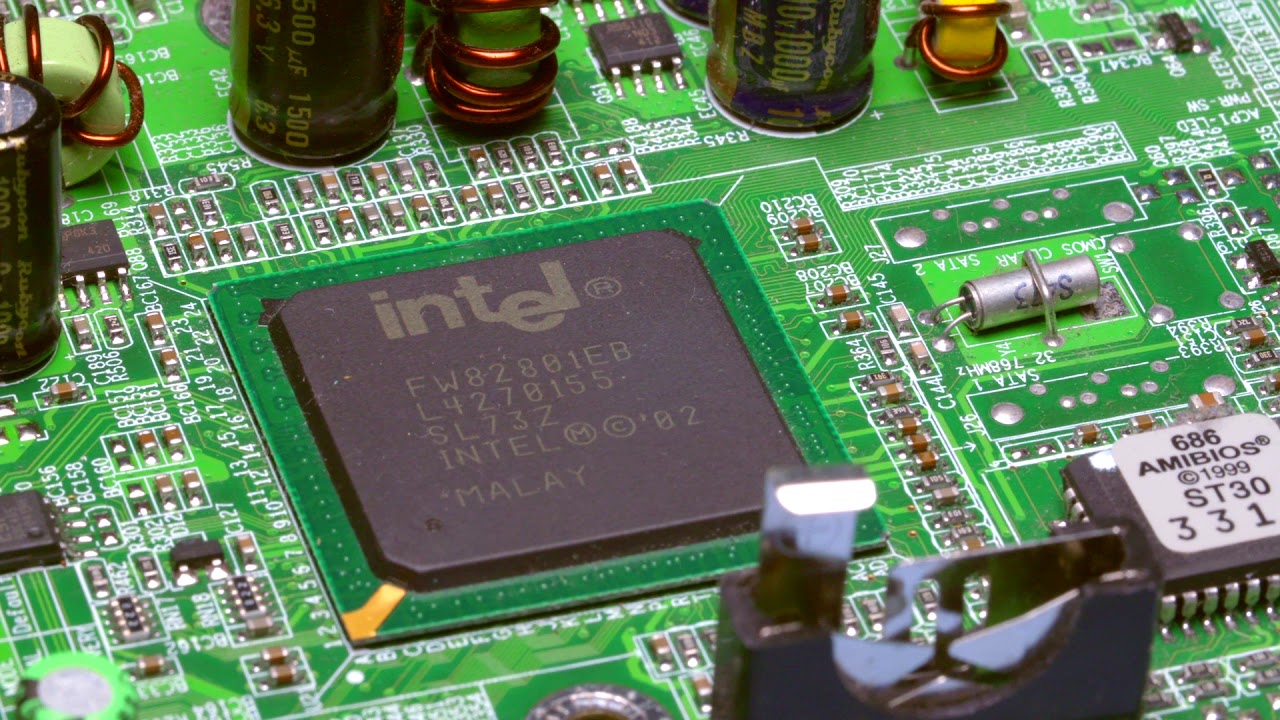 an Intel microprocessor on a printed circuit board