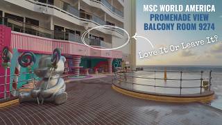 Is This THE WORST Room At Sea? | MSC World America | Promenade View Stateroom 9274 | Room Tour