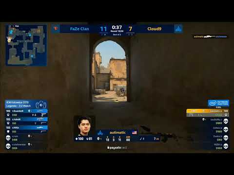 AUTIMATIC INSANE 1V4 CLUTCH AGAINST FaZe clan!  FaZe vs Cloud9 (Dust2)