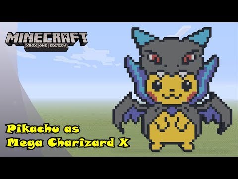Minecraft: Pixel Art Tutorial and Showcase: Pikachu in a Mega Charizard X Costume (Halloween)