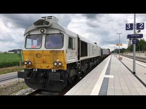 (HD) Euro Cargo Rail 77027 powers out of Tussling with an intermodal train - 24/6/18