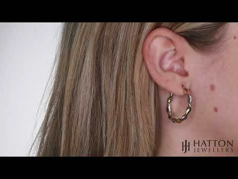 9ct Yellow & White Gold Twisted Hoop Earrings - 26mm