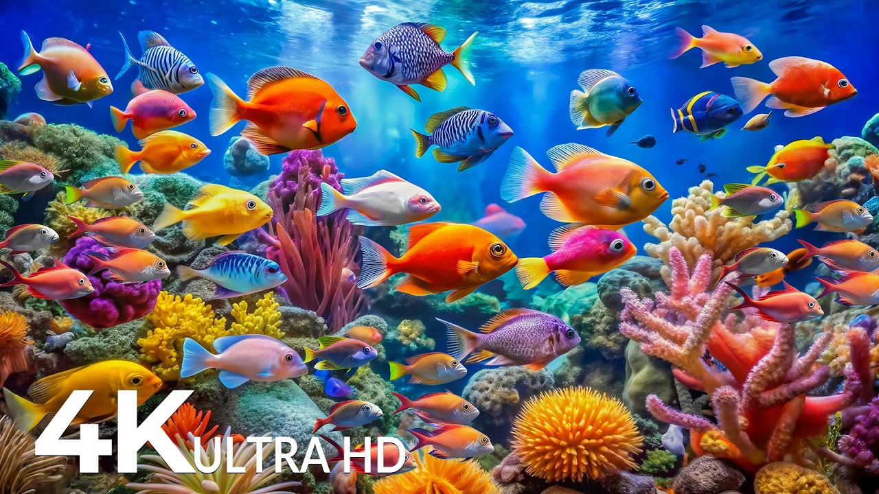 AQUARIUM 4K (ULTRA HD) - Beautiful Fish Swimming & Colorful Sea Life Video 🐠 Deep Sleep Music #26