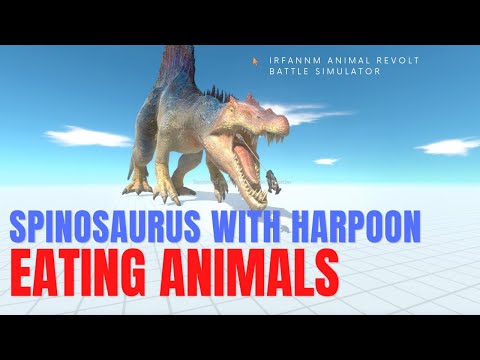SPINOSAURUS EATING ANIMALS WITH HARPOON ON MOUTH | Animal Revolt Battle Simulator. Played by Irfan