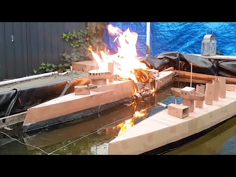 Cardboard Ship On Fire And Sinking Cruiser Pennsylvania Versus Cruiser Aboukir