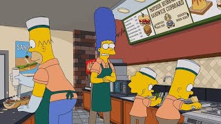 The Simpsons family in Marge's successful sandwich business