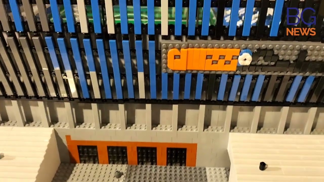 Il modellino del Gewiss Stadium costruito con i mattoncini Lego