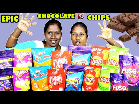 EPIC CHOCOLATE VS CHPS EATING CHALLENGE IN TAMIL FOODIES DIVYA VS ANUSHYA