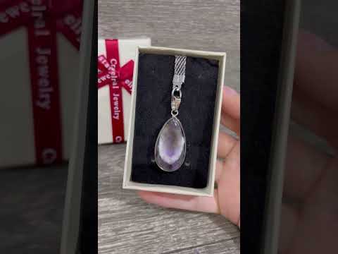 Подарок парню, девушке - натуральный камень Аметист кулон в оправе в форме капли на брелке в коробочке - фото 2 - id-p1984844979