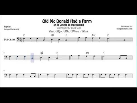 En la granja del tio Mac Donald Partitura de Chelo Fagot Trombón Tuba Bombardino en Clave de Fa
