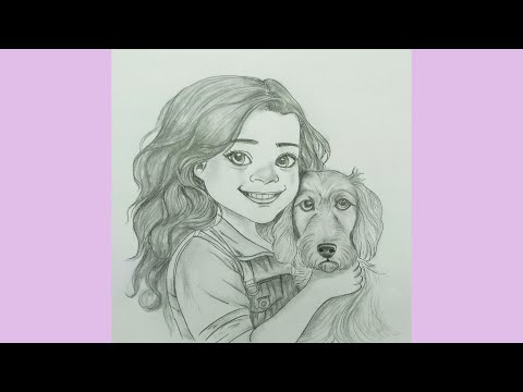 Cute baby girl drawing with a cute puppy / Girl drawing easy / pencil drawing / art