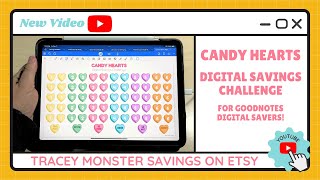 Candy Hearts Digital Savings Challenge using Goodnotes in your Tablet | Budget Planner Insert Add-On