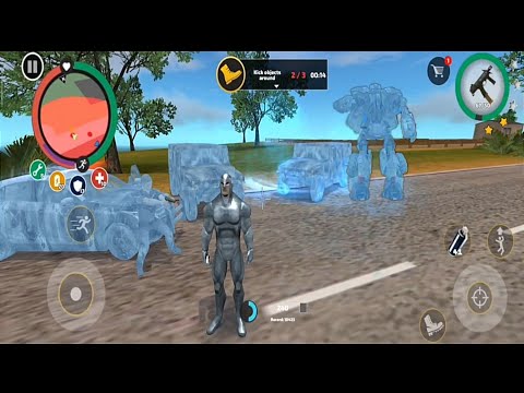 Rope Hero Vice Town | Throwing Ice Grenade at Robot Car | Glacier Gun Freezing Vehicles - gameplay