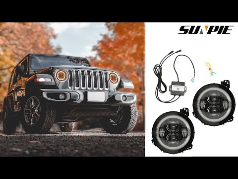Sunpie 9 inch RGB-W Halo LED Headlights for 2018 2020 Jeep Wrangler JL & JT Gladiator
