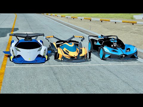 Lamborghini V12 GTR vs Devel Sixteen GTR vs Bugatti Bolide - Drag Race 20 KM