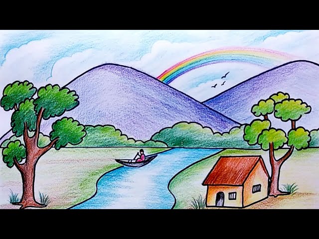 How to Draw a village scenery 100 Easy  scenery drawing  village scenery  drawing  YouTube