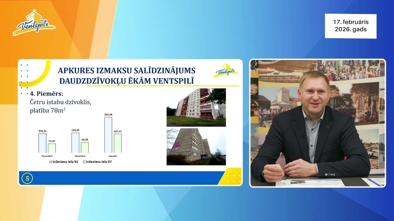 VIDEO: A.Gūtmanis un A.Kleinbergs par ieguvumiem siltinātās mājās Ventspilī – 17.02.2026.