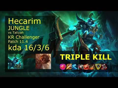 Hecarim vs Taliyah Jungle - KR Challenger 16/3/6 Patch 11.4 Gameplay // [롤] 헤카림 vs 탈리야 정글