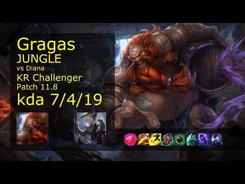 Gragas Jungle vs Diana - KR Challenger 7/4/19 Patch 11.8 Gameplay // [롤] 그라가스 vs 다이애나 정글