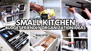 New! SMALL KITCHEN ORGANIZATION ON A BUDGET | Declutter + Organize | Realistic Organization