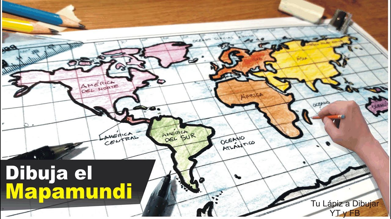 👉 Cómo DIBUJAR el MAPAMUNDI con sus nombres👉 Aprende DIBUJO How to Draw world map Mapa mundi