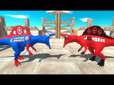 ⚡️ CAPTAIN AMERICA vs DEADPOOL SPINOSAURUS DEATH RUN - 🦖 Animal Revolt Battle Simulator 🦕