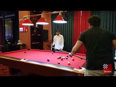 Maxime Vachier-Lagrave and Etienne Bacrot shooting pool