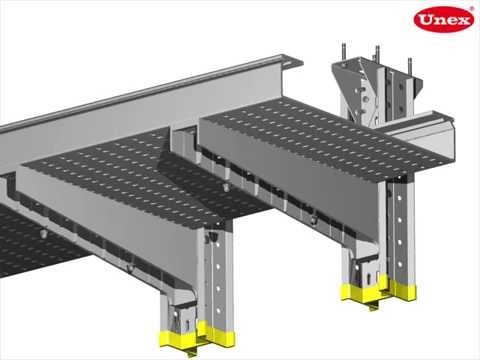 Montage der Kabelbahn mit doppeltem „Omega“-Profil gelocht und horizontalen Auslegern an der Decke