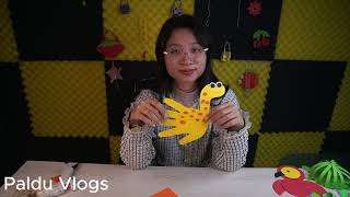 Hướng dẫn làm con khung long cổ dài hình bàn tay màu vàng | Paldu Vlogs