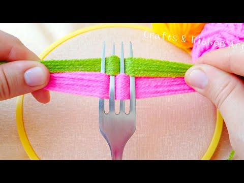 It's Amazing Trick with Fork !! Super Easy Flower Craft Ideas with Wool- DIY Beautiful Woolen Flower
