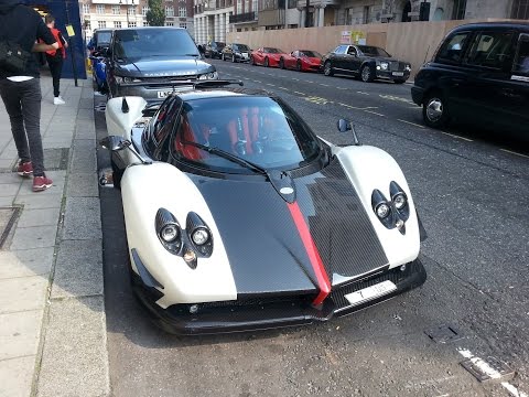 Pagani Zonda Cinque Roadster and Ferrari 458 Italia in London