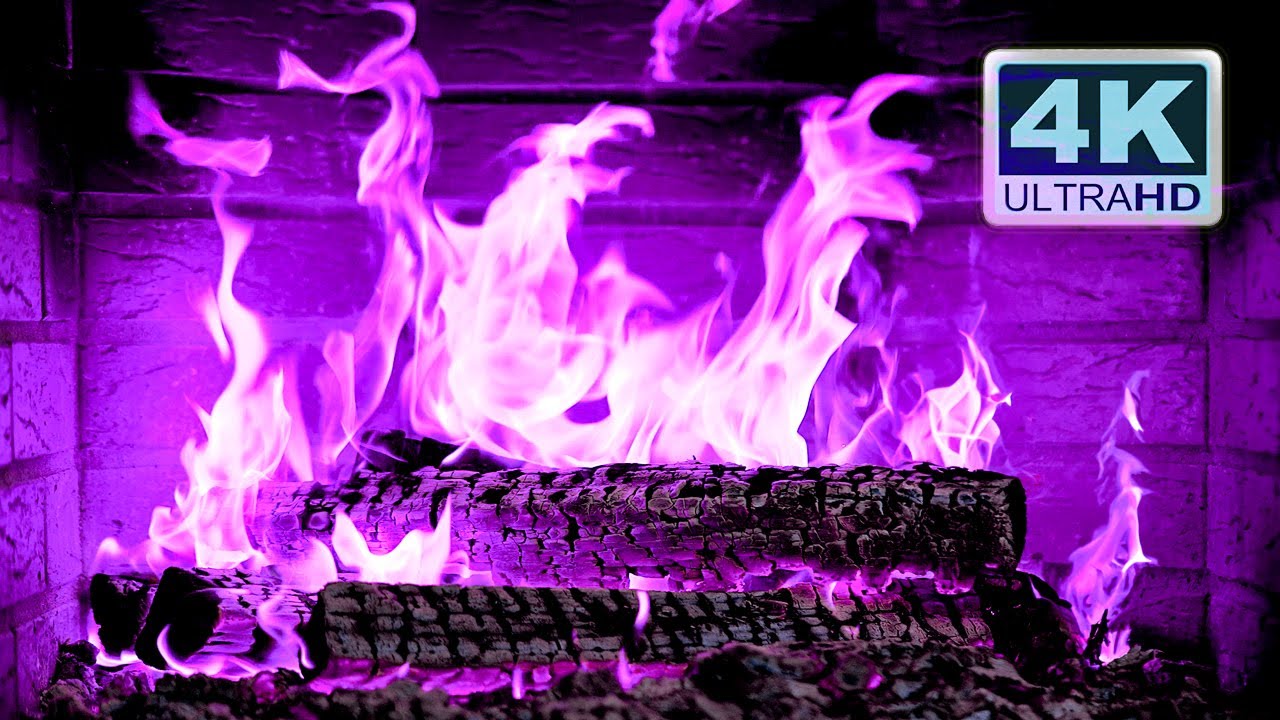 🔥 PURPLE FIRE 4K. Magic Fireplace with Crackling Fire Sounds