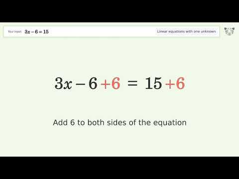 Linear equation with one unknown: Solve 3x-6=15 step-by-step solution