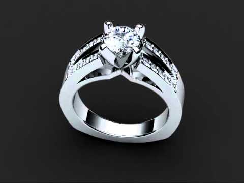 Double-row pave set Cathedral Diamond Engagement Ring in 18K gold