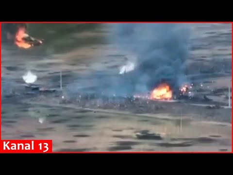The attacking Russian tank column was encircled - strong blast in hit tanks