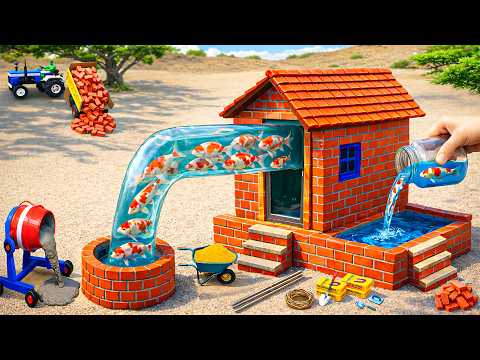 DIY Construction Science Project - Building a Modern Fish House and Pool Tank with Brick and Cement